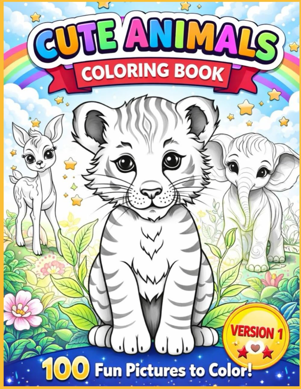 Cute Animals Coloring Book - Version 1: 100 Adorable Animal Coloring Pages for Kids - Version 1
