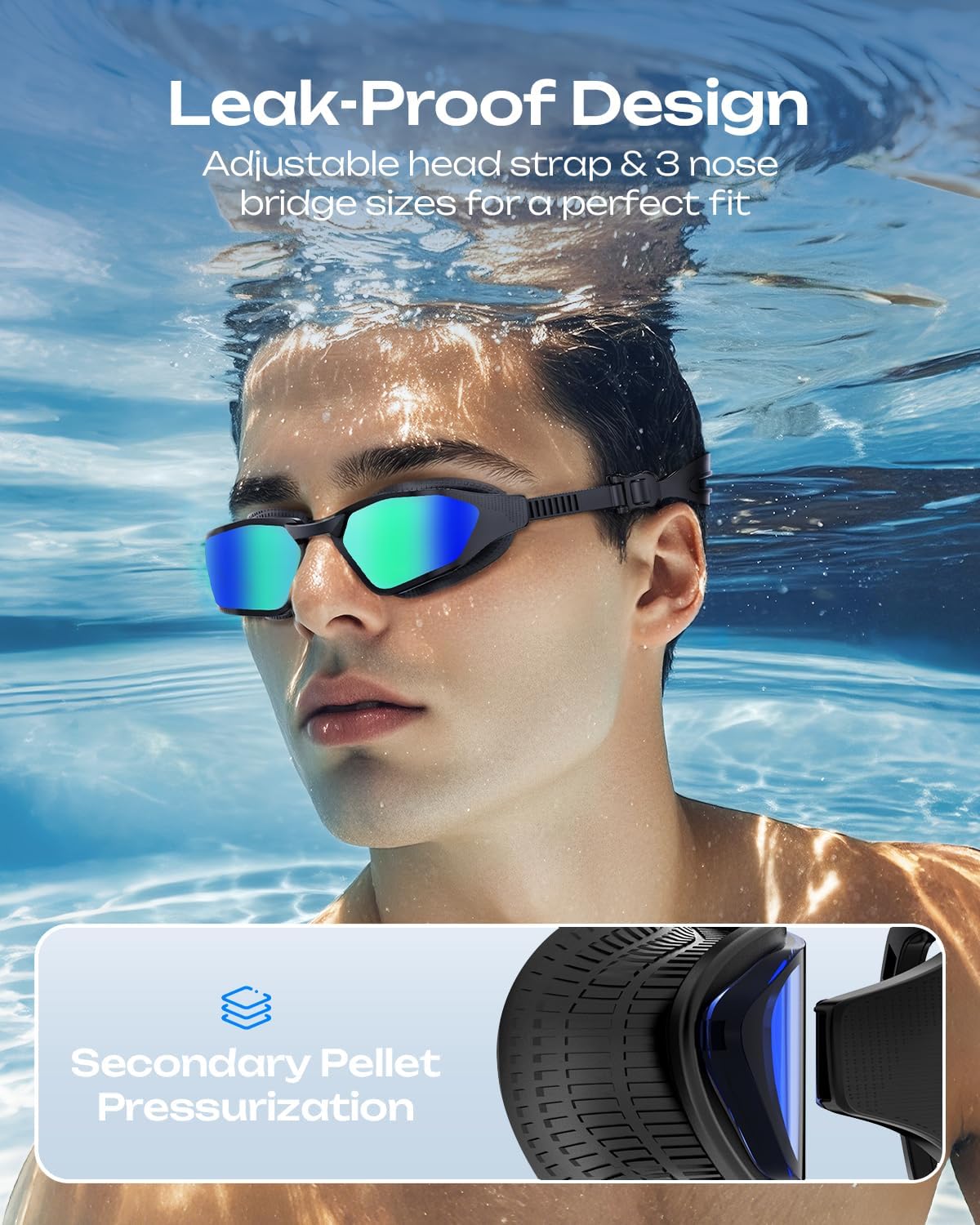 Swim Goggles, Unisex Adult Swimming Goggles for Men Women Youth - Anti Fog, Anti UV, No Leakage, HD Wider View - Image 4