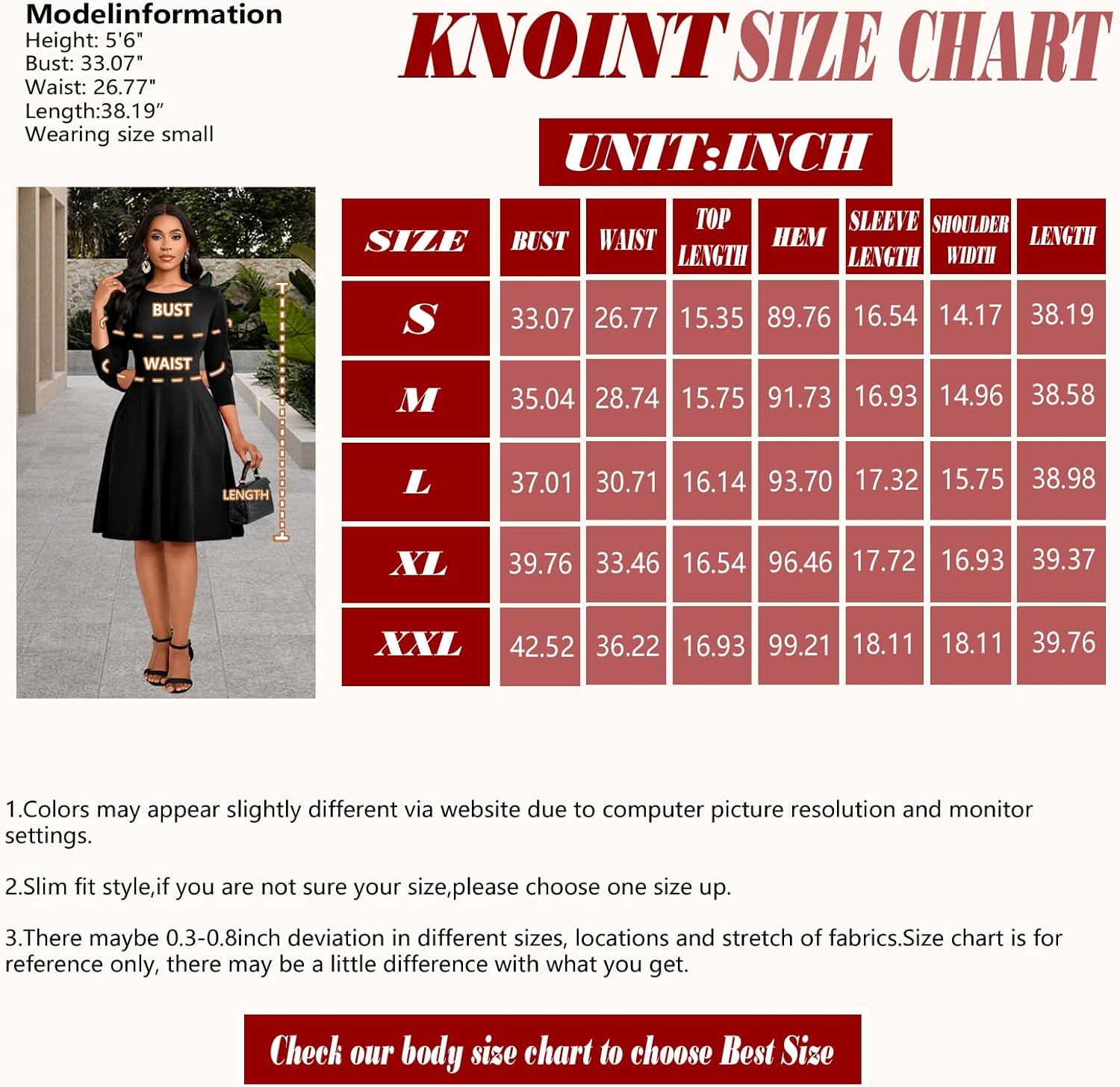 Women's Casual Long Sleeve Midi Dress Elegant A Line Empire Waist Crew Neck Flowy Swing Dress - Image 4