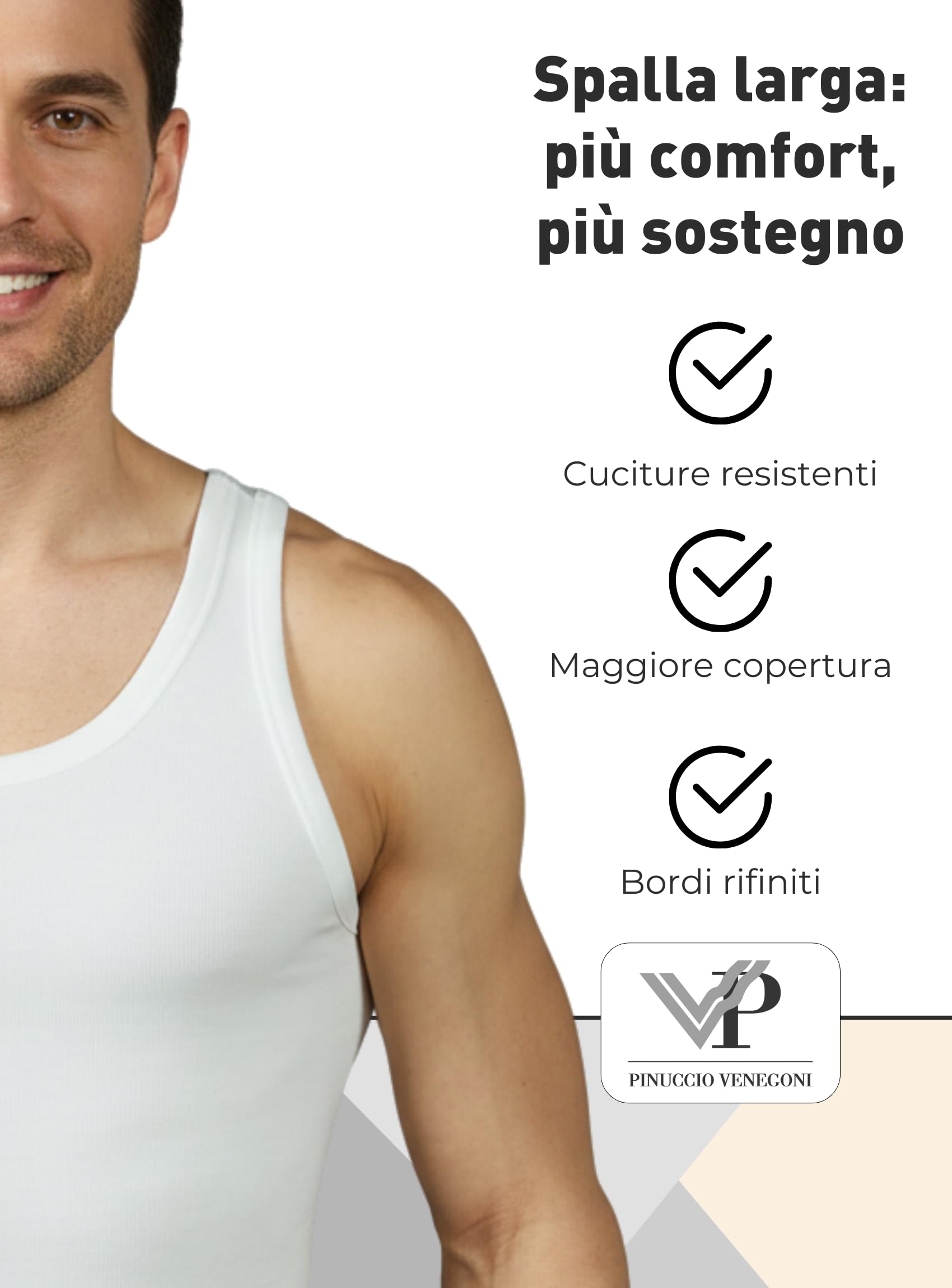 Pinuccio Venegoni Set 3 Canottiera Lana Cotone Uomo Intimo 100% Sulla Pelle; Canottiere Uomo Spalla Larga Invernali, MADE IN ITALY; Canotta Termica Misto Lana Esterno E Cotone Interno Intimo Lana Uomo