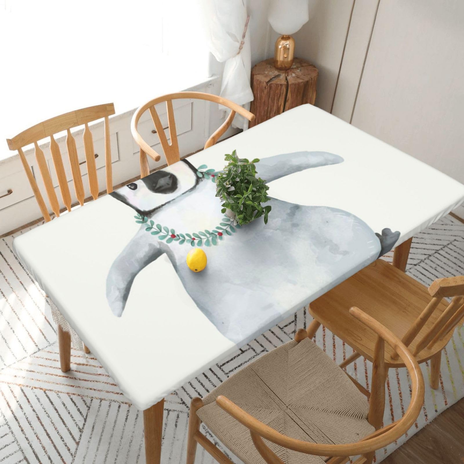 BNVSADC Penguin Wearing Flowers Printed 5FT Tablecloth Polyester Kitchen Water Resistant Table Cloth Dining Table Decoration Table Covers, 152x76 CM