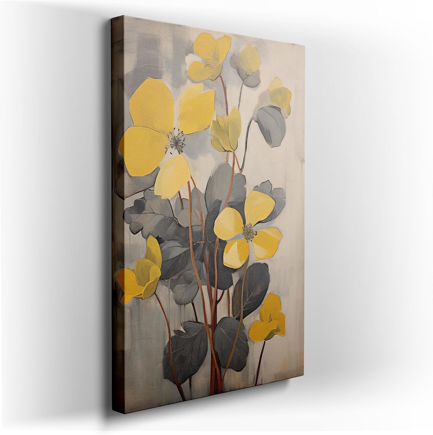Canvas for Living room. Blooming Yellow Abstraction Amid Gradient Shades, 27 x 18 inch Canvas Wall Art - Ready to Hang