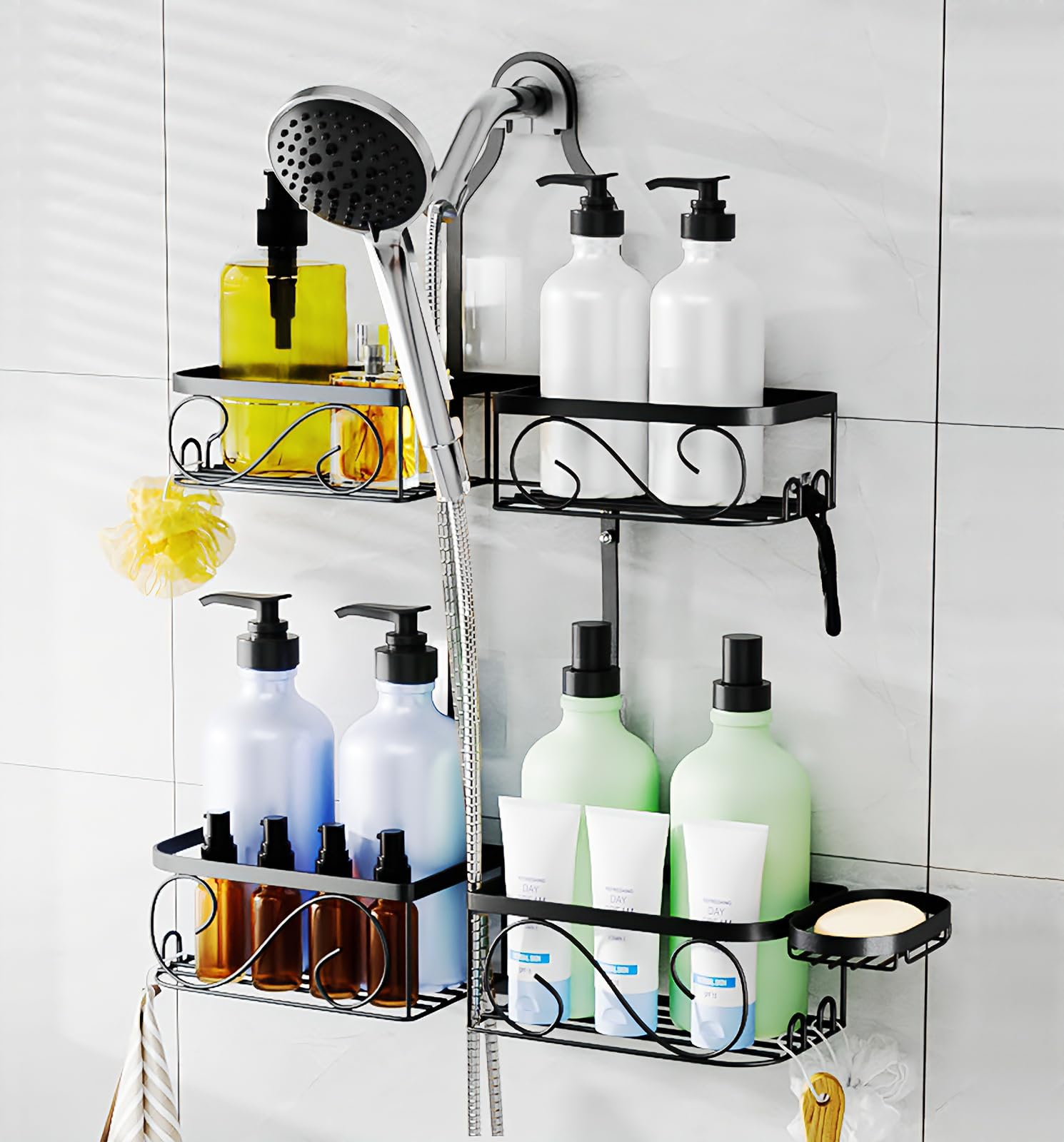Kadolina Shower Caddy Hanging for Handheld Showerheads Rustproof Stainless Steel Shower Organizer Bathroom Organizer Rack with Soap Dish