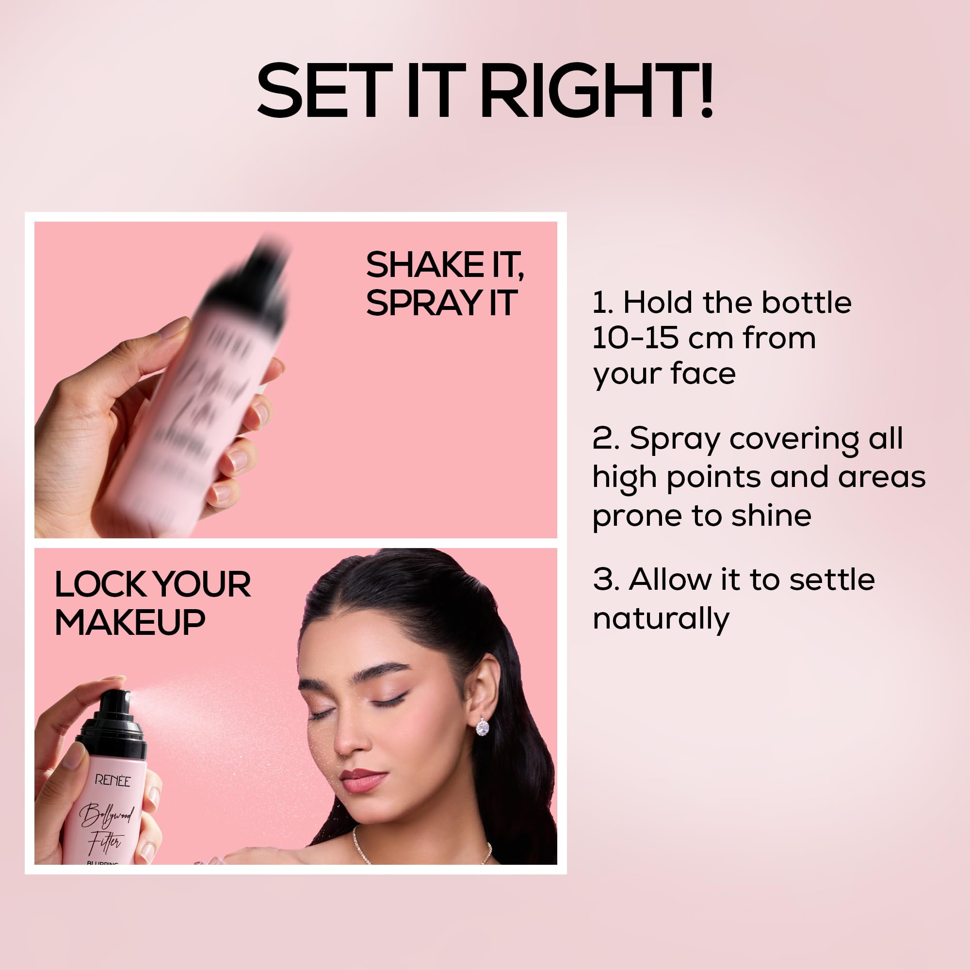RENEE Bollywood Filter Blurring Setting Spray for Face Makeup, Matte Finish & Pore Blur Effect with Niacinamide & Hyaluronic Acid, Long Lasting Makeup Fixer & Shine Control, Fine Mist 100ml 3