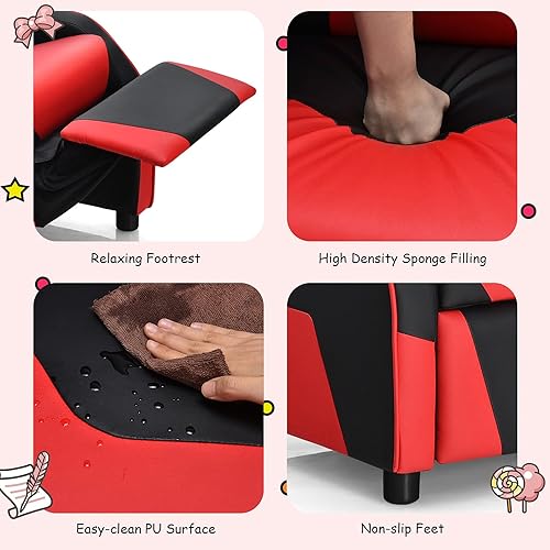 Miniatura 22 de ARLIME Silla reclinable para niños, de piel sintética, con reposapiés, reposabrazos, reposacabezas y soporte lumbar, sofá ajustable para juegos para