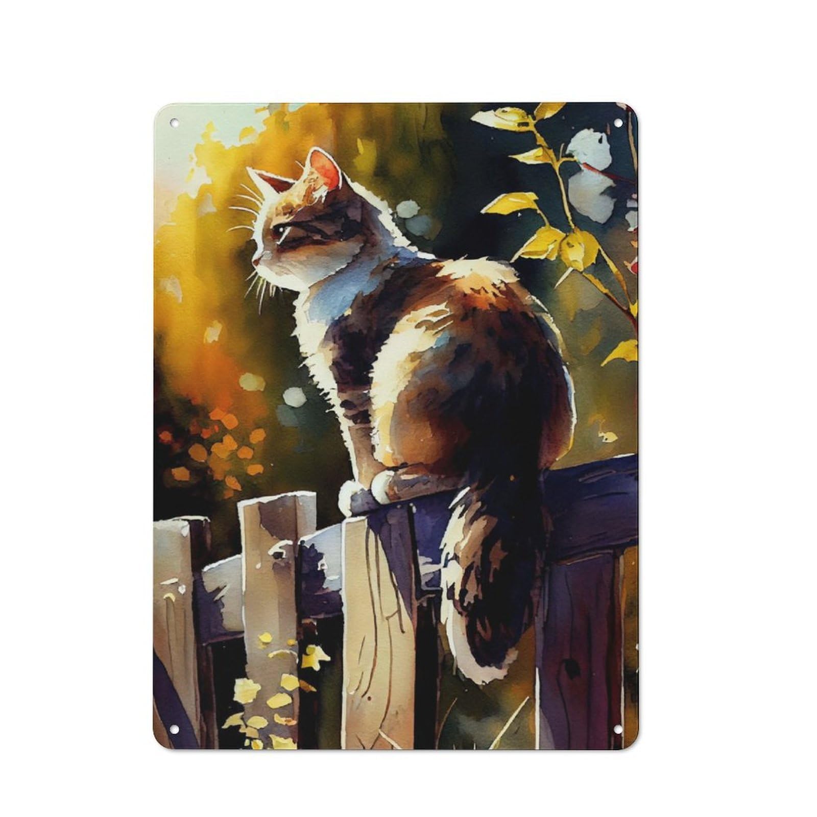 Junmoney Cat Watercolors Tin Sign 40X30cm With For Living Room Wall, Retro Decor, Gift Idea At Christmas For Living Room Decor Lovers