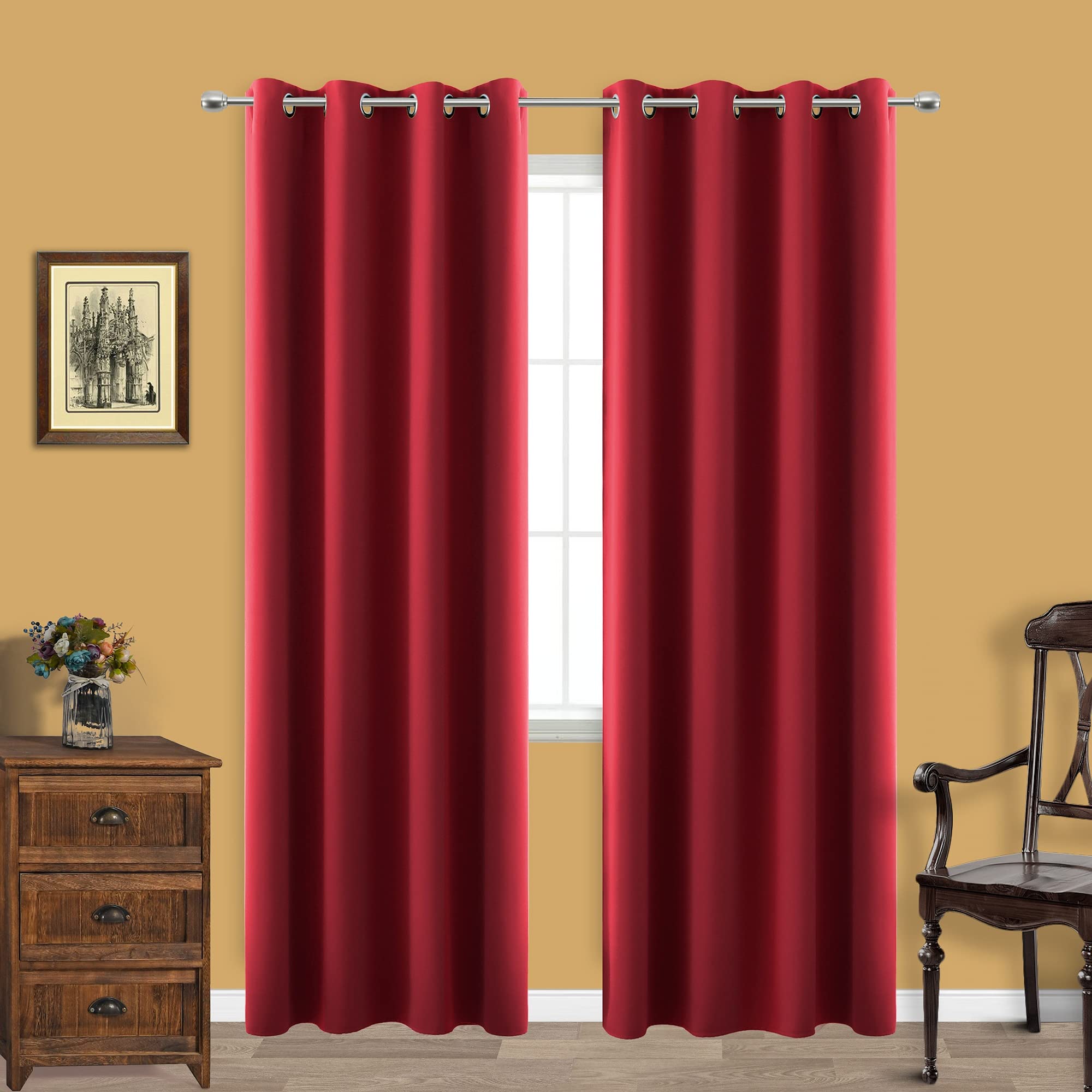 Red Grommet Insulated Thermal Room Darkening Blackout Curtains 52x90 Inch Length