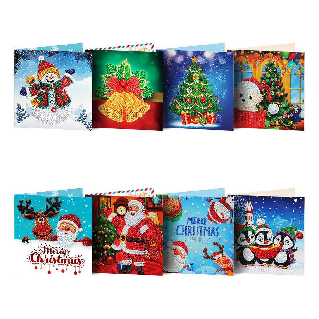 Diamond Painting Christmas Greeting Card Kits,5D Numbers Santa Claus New Year Greeting Card With Envelopes Holiday Greeting Cards Kits fit for Friends,Family,Children (P) — image 1