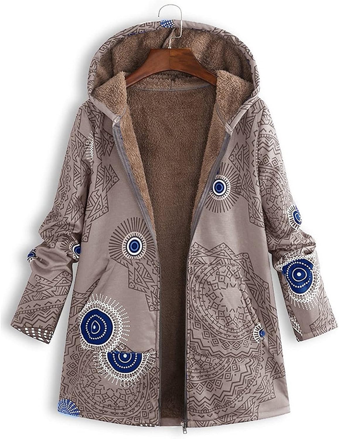 Winterjacke Damen Ethno Style - Langer Kapuzenmantel Mit Samtkapuze