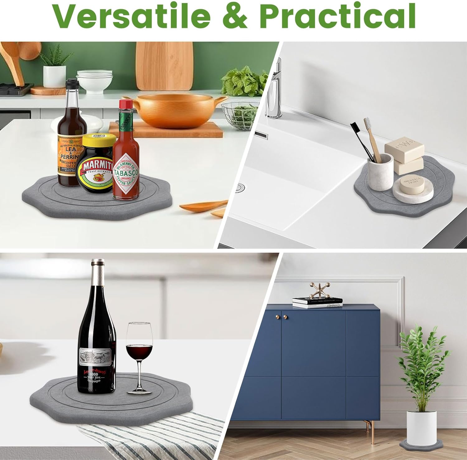 Plant Saucer for Indoors, 2 Packs 8 inch, Diatomaceous Earth Pot Saucers No Holes, Instant Dry Plant Drainage Trays for Pots, Dark Gray - Image 4