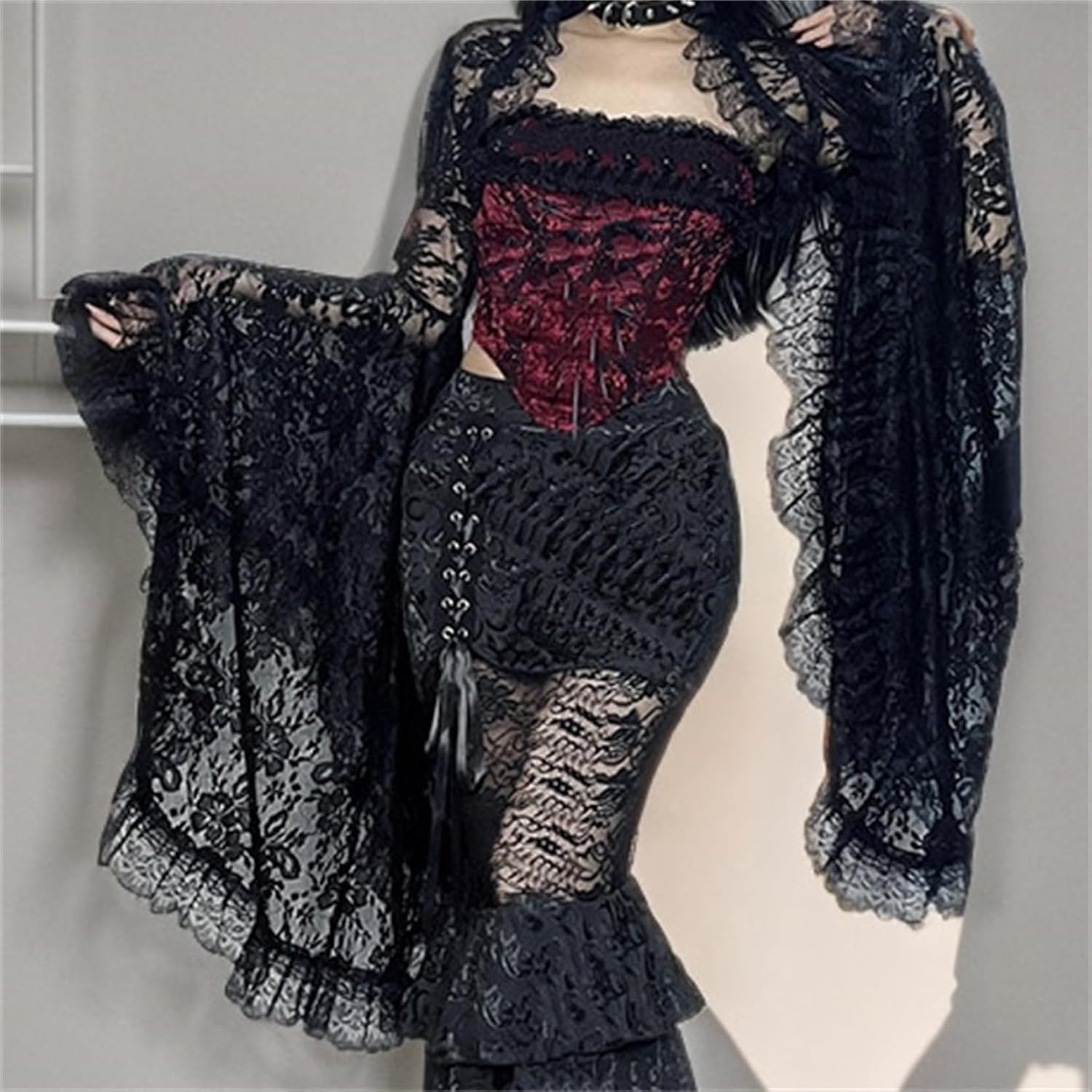 Victorian Lace Bolero Shrug Top Women Goth Sheer Bell Sleeve Y2k Rave - Image 2
