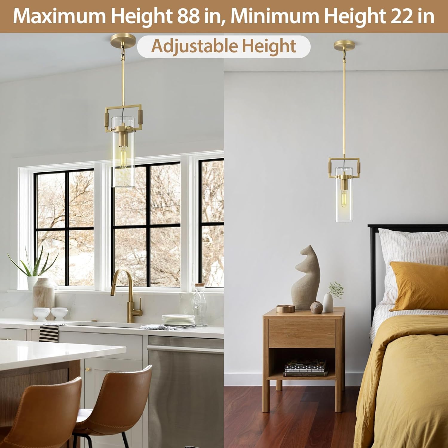 Brass Pendant Lights Kitchen Island, Modern Gold Pendant Lights,12Inch Glass Knurled Kitchen Pendant Lighting Over Island,Farmhouse Island Lights For Kitchen Sink,Bathroom,Bedroom,Included E26 Bulbs
