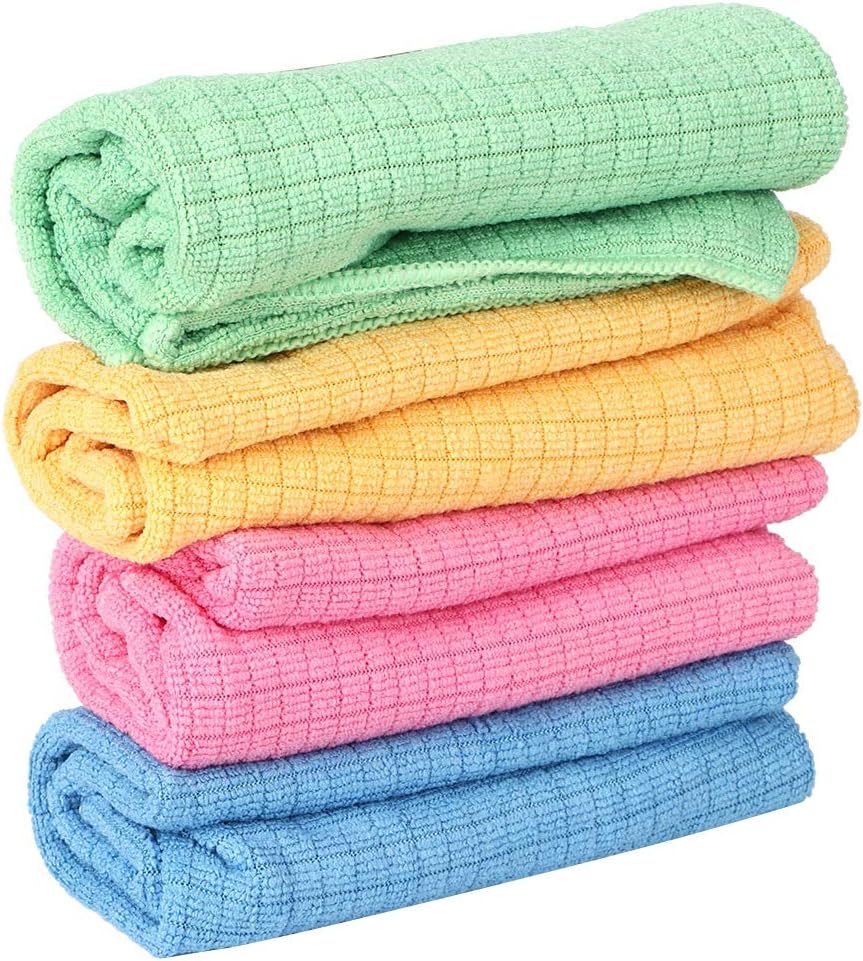 Walfront Microfiber Cloth Kitchen Towels 4 Pack Soft Absorbent Dish