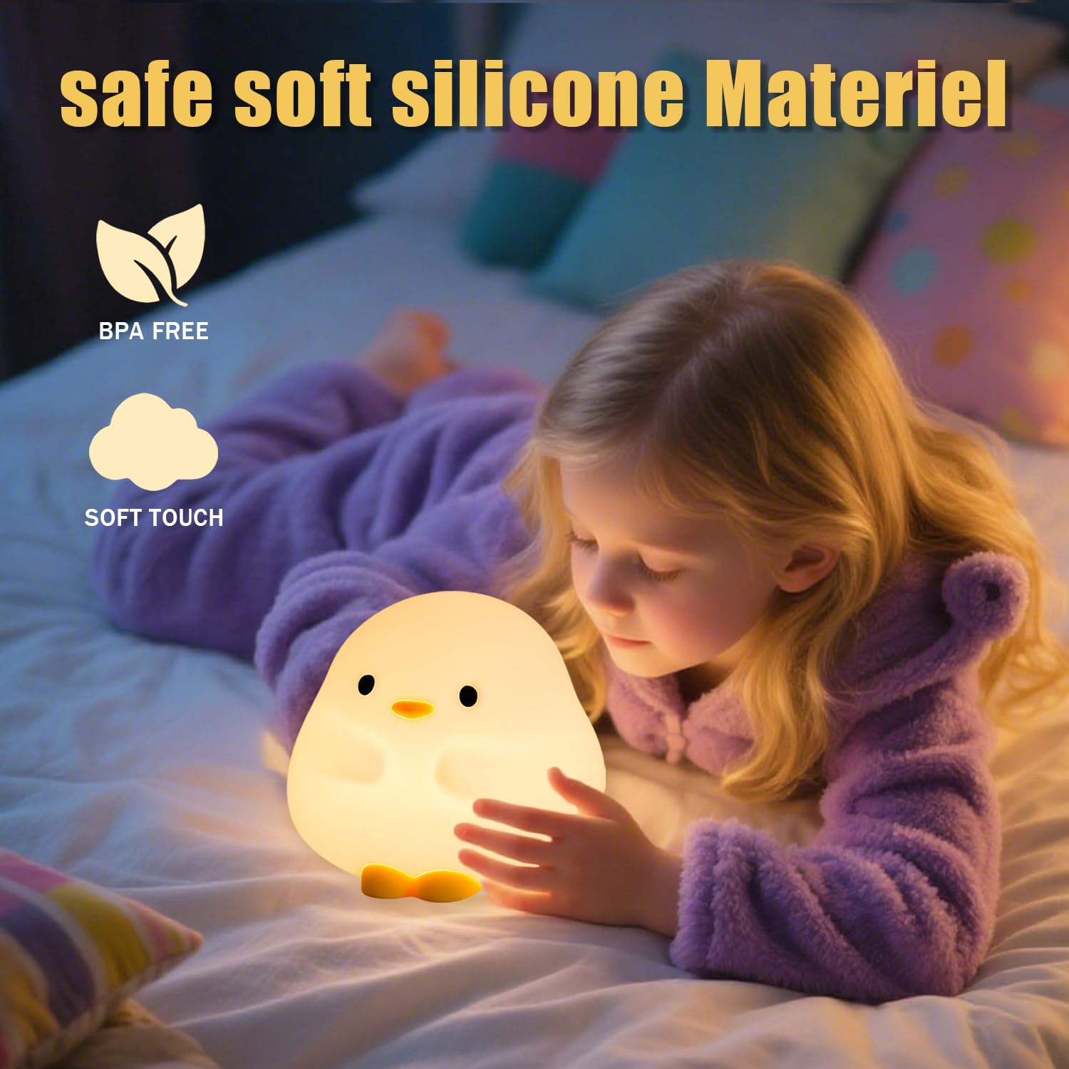 Daixinde Duck Night Light - 50Hrs Battery, Tap Control, 30Min