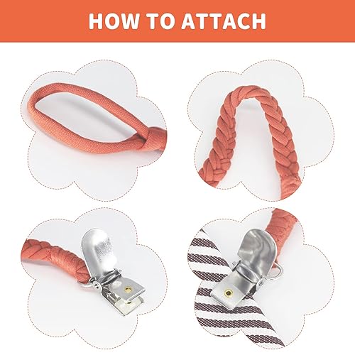 Miniatura 4 de Duludulu 7 clips trenzados para chupete para niños y niñas, clips para chupete de bebé, hechos a mano, de algodón, moderno, unisex, para chupete, se