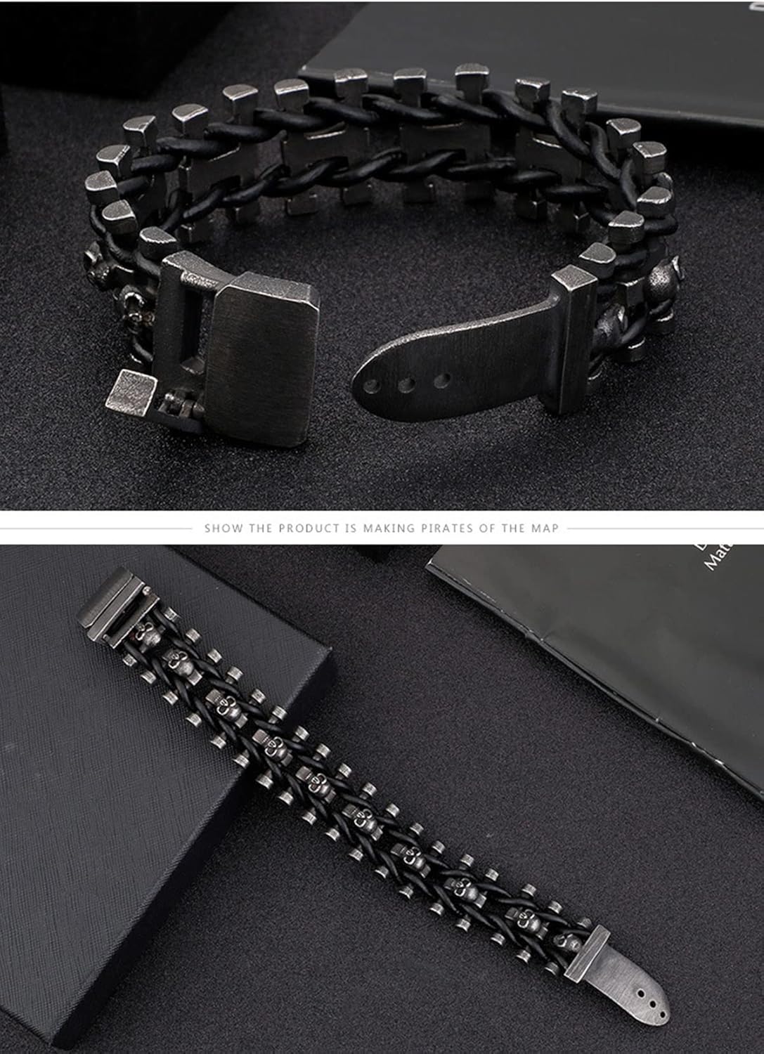 Personalized retro color heavy skull scalp rope bracelet stainless steel men's motorcycle bracelet men's steel chain bracelet