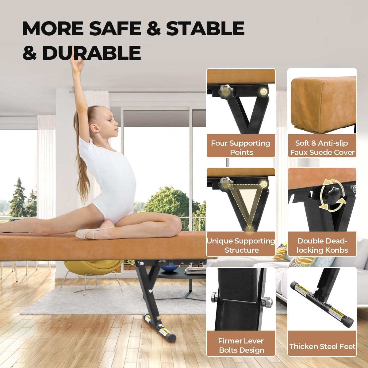 Poutre Gymnastique Enfant 244cm avec 5 Hauteurs Réglables, Niveau Haut et Bas, Poutre d'entraînement Gymnastique Equipement de Gymnastique pour Débutants et Gymnastes Professionnels avec Jambe