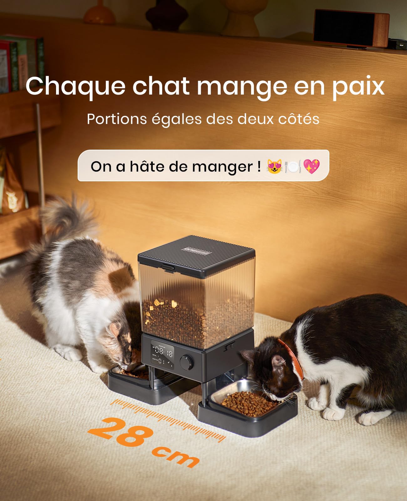 oneisall 5L Distributeur Croquettes Chat Automatique 2 Bols Mangeoire Automatique pour Chat à Un Bouton Fonctionnement Facile Mangeoire