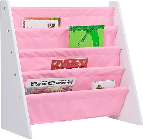 Wildkin estantería de lona para niños y niñas, diseño de madera con cuatro estantes de tela, mantén las habitaciones, salas de juegos y aulas