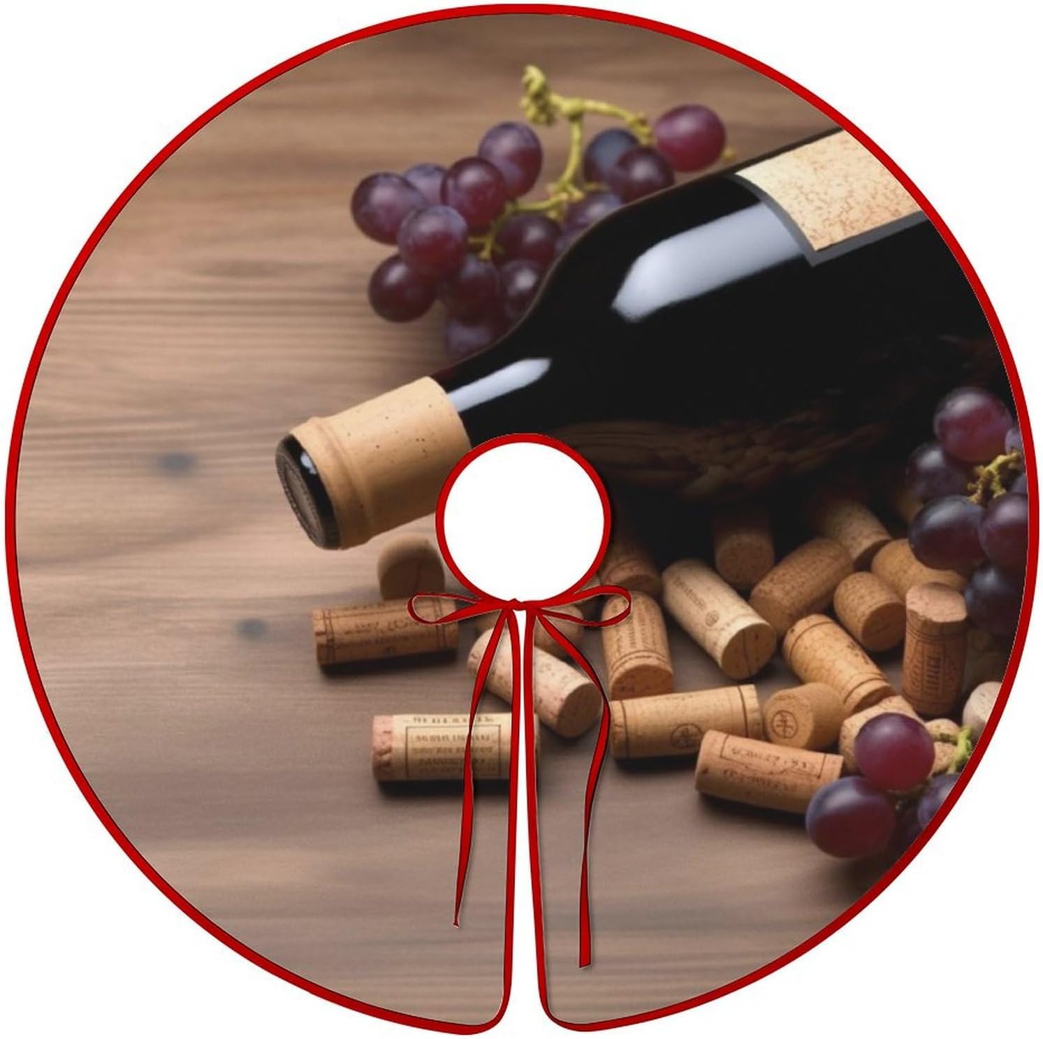 Christmas Tree Skirt 36 Inch Wine Bottle Corks Grapes Xmas Tree Skirt Ornament Christmas Tree Collar for Merry Christmas Party Winter Holiday Christmas Tree Mat Decoration