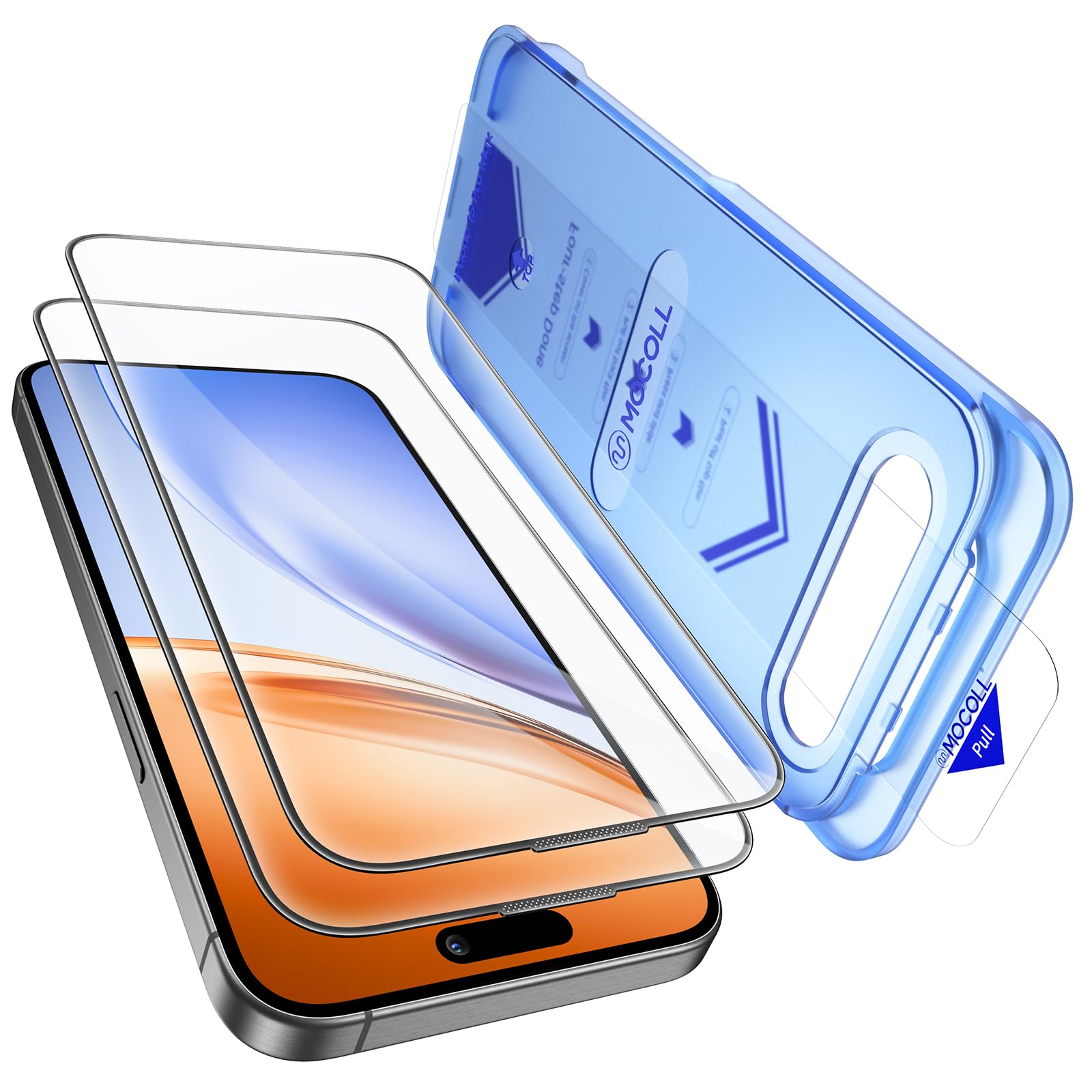 MOCOLL Anti-Blue Light Screen Protector for iPhone 15 Pro – 9H Tempered Glass, Eye Protection, HD Clarity, Anti-Fingerprint, Easy Installation