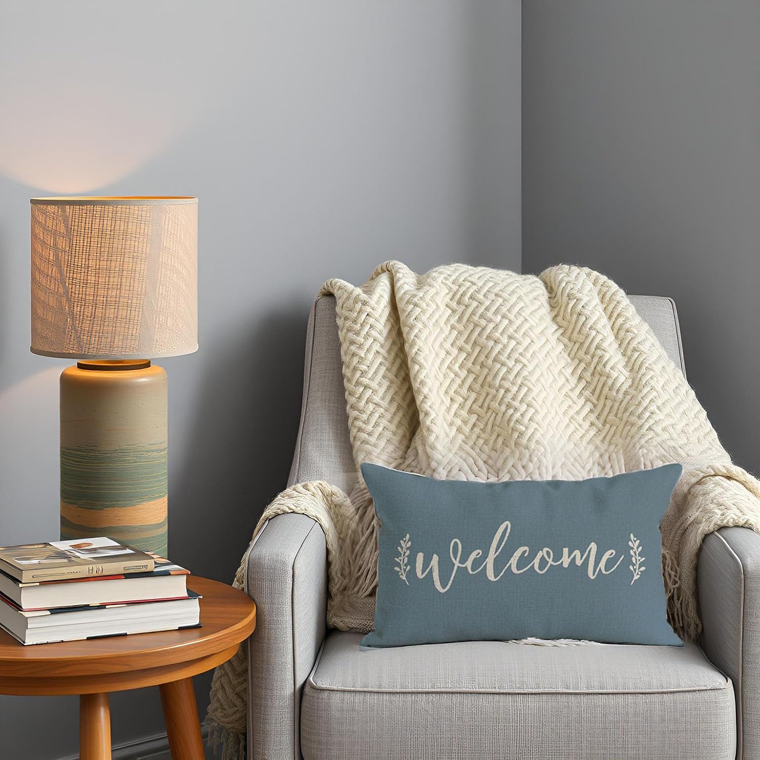 PANDICORN Farmhouse Welcome Throw Pillow Cover 12x20 Inch Dusty Blue Outdoor Front Porch Patio Decorations Rustic Lumbar Decorative Cushion Case for Home Living Room Bedroom Couch Bench Decor - Image 6