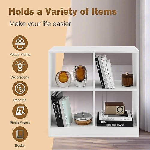 Miniatura 7 de Giantex Estantería de 4 cubos color blanco  Estantería abierta independiente de 2 niveles con dispositivo antivuelco, organizador de almacenamiento