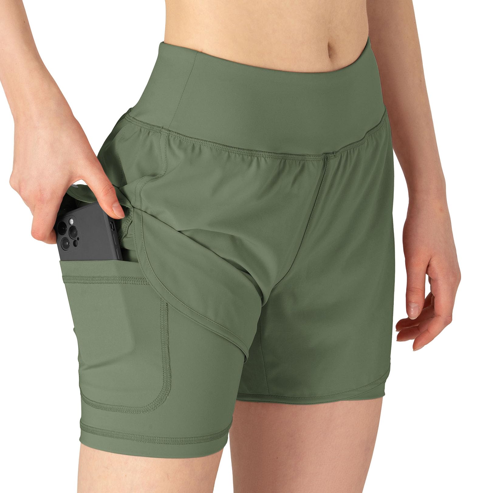 YSENTO Damen Sport Shorts Sommer 2 in 1 Kurze Sport Training Jogging Fitness Lauf Yoga Hose Schnelltrocknende mit Tasche