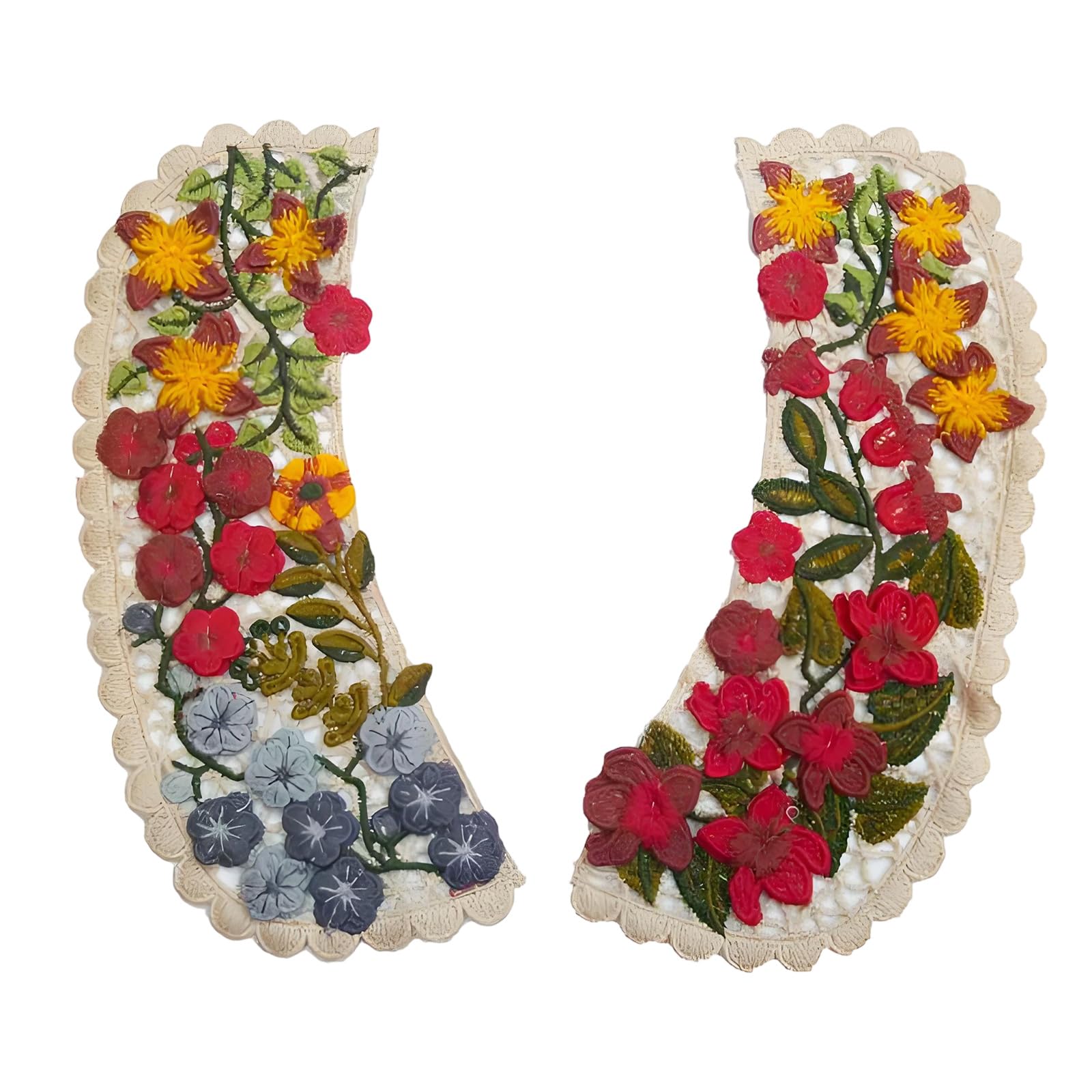 Sewing Embellishment Lace Applique Set, Paired Floral Embroidery for Garments, Bags, and Craft Accent Lace Applique Floral Embroidered Trim Paired Embellishment Sewing Decoration Neckline Hem