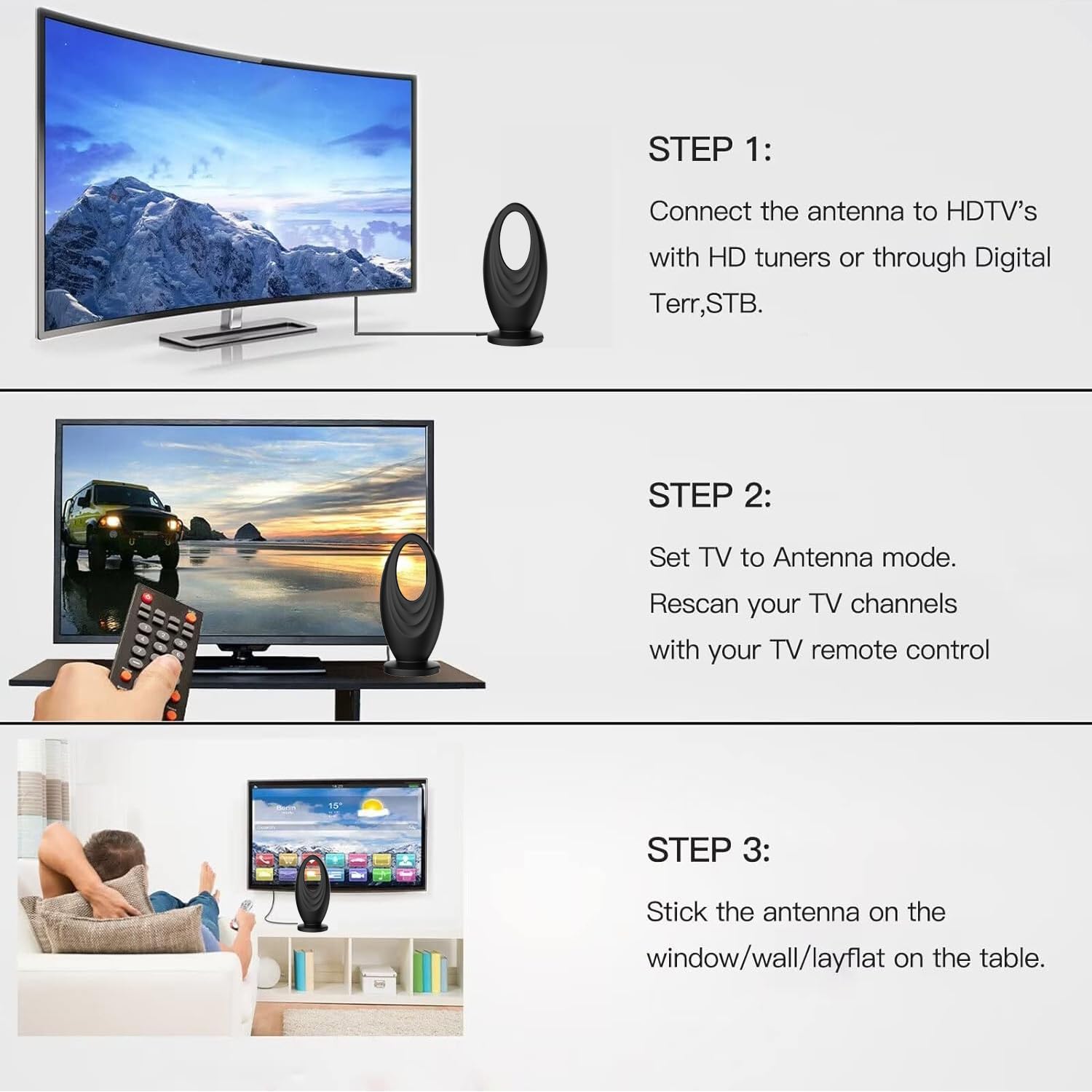 Antenne TV Intérieure TNT HD YOUNLEN - Amplifiée, Base Magnétique, Câble 10m, Réception 360° Antenne Tv Intérieur Amplifiée 4k