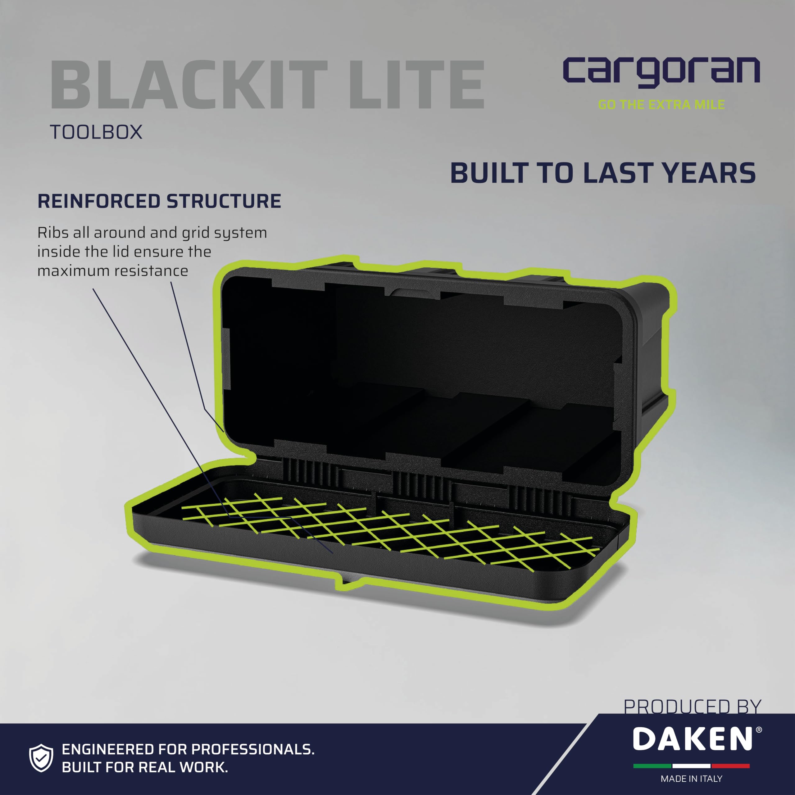 DAKEN Blackit Lite Caisse à outils en plastique avec serrure, pour chariots et remorques légères, installation sous plancher ou en coffre, 550 x 255 x 310 mm, 20 l (noir, standard)