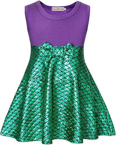 HenzWorld Vestido de princesa de sirena para niñas pequeñas, disfraz de juego de simulación, Navidad, cumpleaños, regalo de sirena