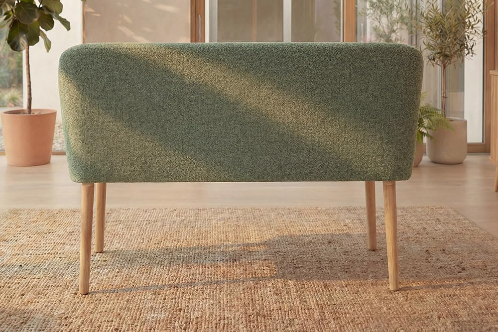 Riess Ambiente Nordische Sitzbank Scandinavia MEISTERSTÜCK - 115cm - Salbei Natur - Polsterbank aus Massivholz mit Armlehne