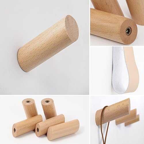 Miniatura 4 de evory Paquete de 10 ganchos de pared de madera, ganchos de madera rústica para colgar abrigos de pared, ganchos adhesivos para sombreros sin daños