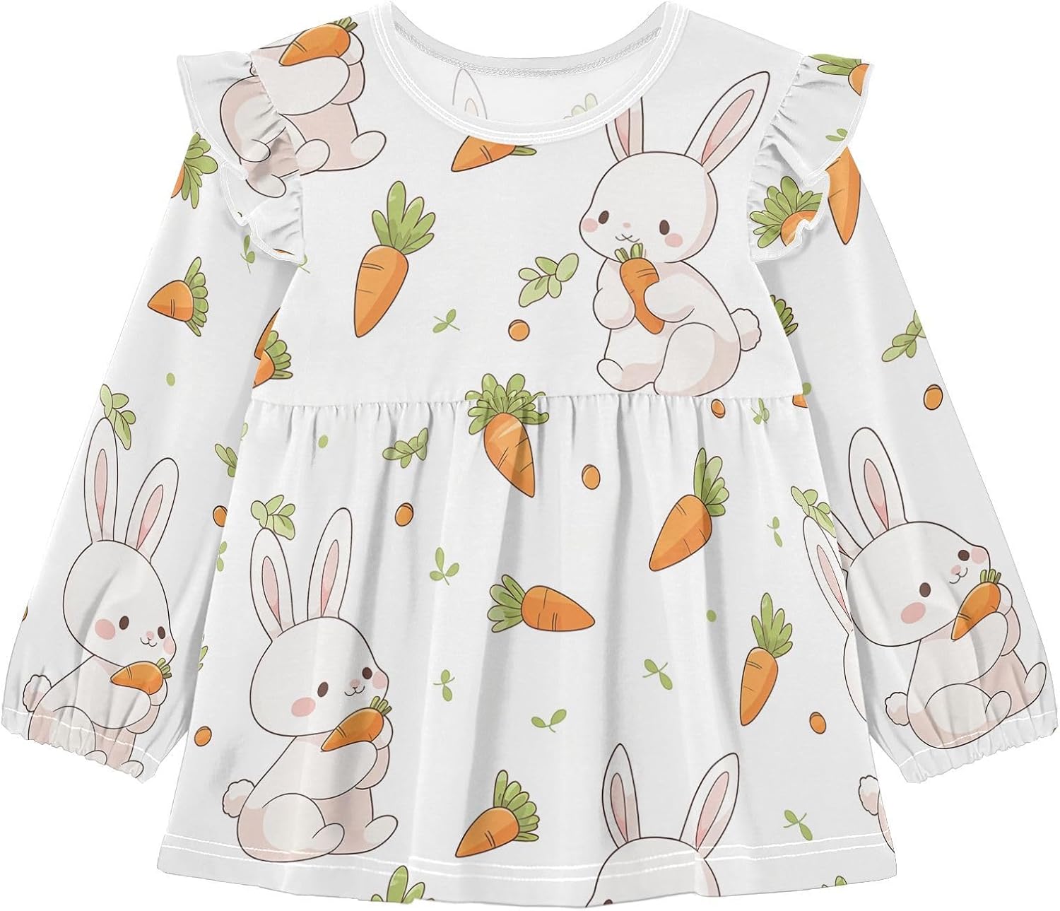 visesunny Toddler Clothes for Girls Cute Orange Carrot Rabbit Long Sleeve Fall Shirts Cotton Top with Ruffle Collar