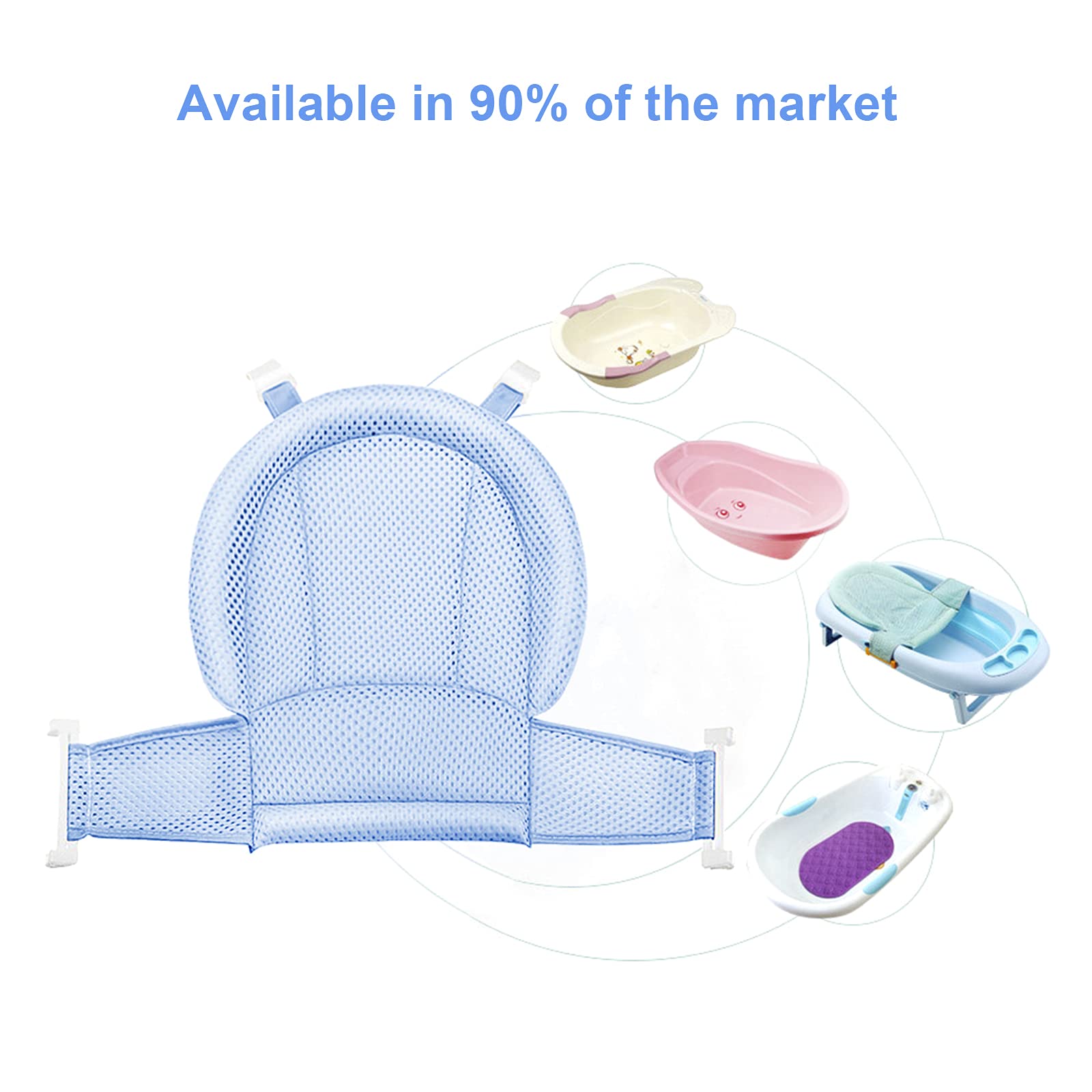 Universal Adjustable Baby Bath Tube Support Mesh Net Soft Breathable Infants Shower Pad 4 Points Anti Slip Bathtub Seat With Sponge Cushion For Toddlers Age 0 36 Months Blue One Size - View #3