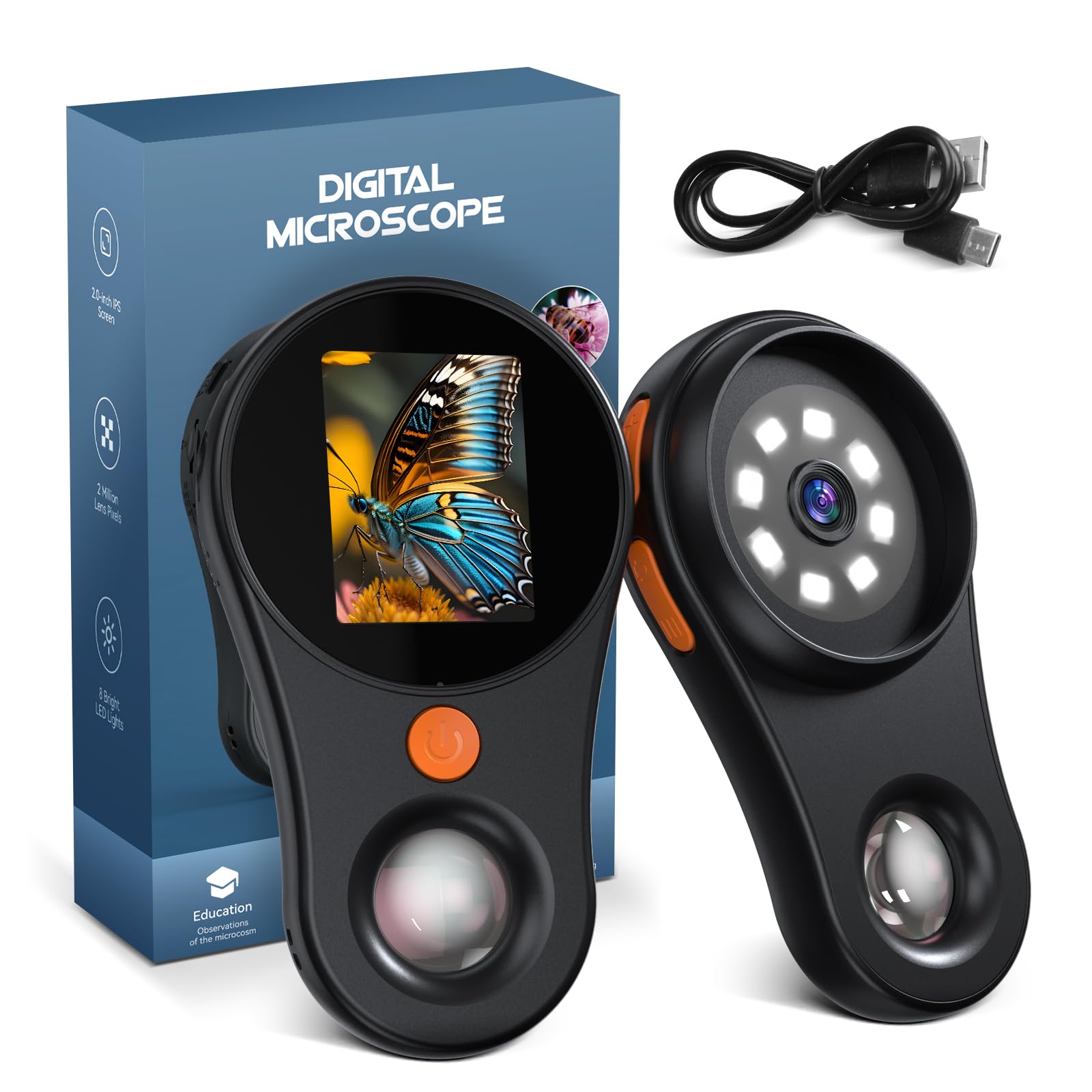 Digital Microscope Handheld 2.0 inch IPS Color Screen,Portable Magnifying Glass for Kids,Marco Microscope 500x Magnification,Built-in 8LED Lights,USB Compatible with PC Windows, Mac OS-picture-22