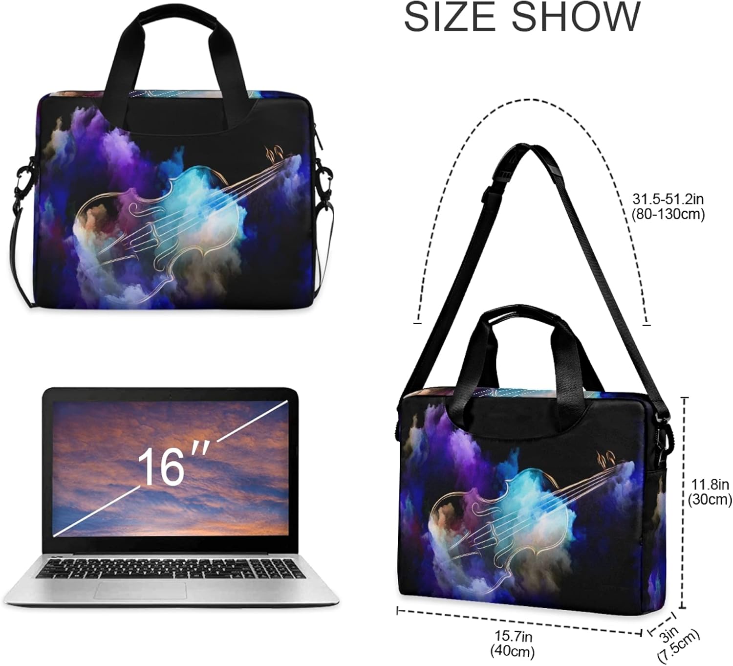 ALAZA Music Violin Modern Laptop Case Bag Sleeve Portable Crossbody Messenger Briefcase w/Strap Handle, 13 14 15.6 inch