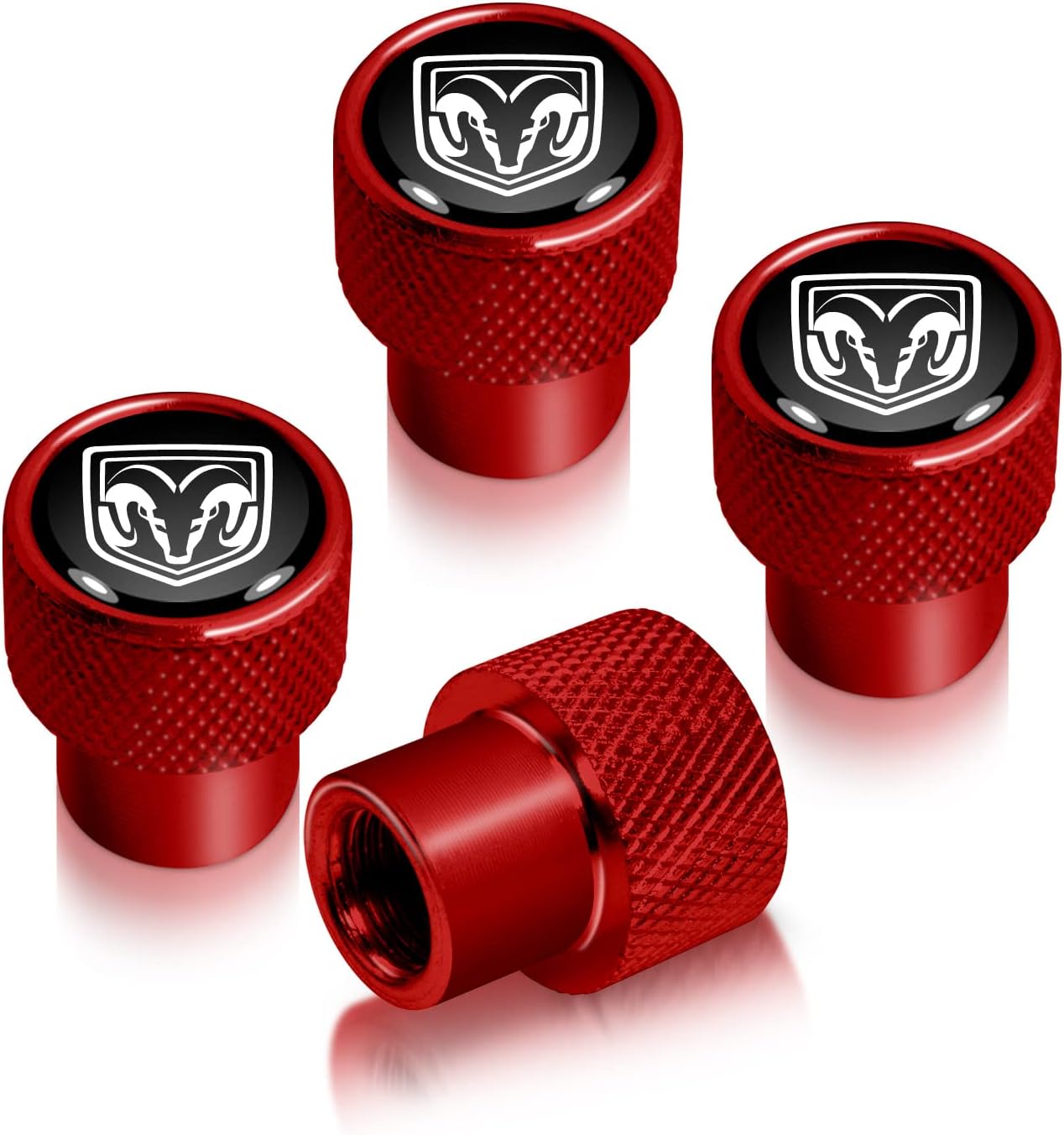 iPick Image for RAM Logo in Black on Red Aluminum Tire Valve Stem Caps - Official Licensed