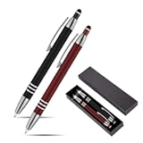 SyPen Luxury Pen Gift Set, 2 Rubberized Metal Ballpoint Pens +Night Writer LED Flashlight +Stylus for Touchscreens +Gift Box, Gift Pen Sets for Men, Women, Black/Red