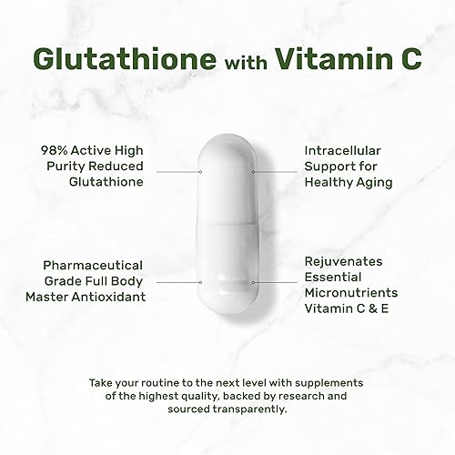 Miniatura 3 de Suplemento de glutatión 1,000 mg por porción, 98% de pureza | Más vitamina C 500 mg, forma reducida activa (GSH) | Antioxidante intracelular - Apoya