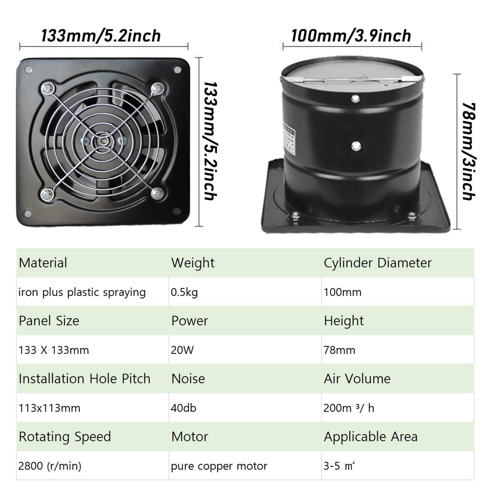 4-calowy wentylator łazienkowy wentylator ścienny z silną prędkością wiatru zawór zwrotny cichy 117 CFM 20 W 110 V metalowy do okien kuchennych (kolor: