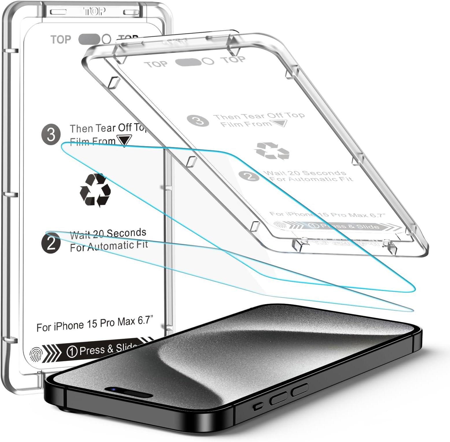 2 Pack [Eco-Friendly & Reduce Glass Waste] Screen Protector for iPhone 15 Pro Max[6.7 inch] 9H Hardness Scratch Resistant Tempered Glass Film, 20 secs auto-fits & Ease of Installation