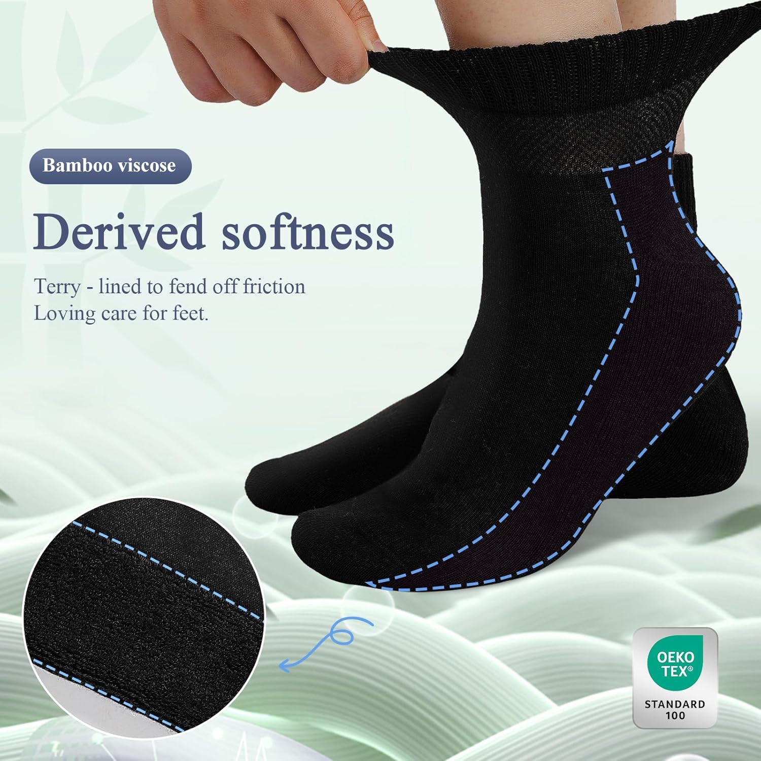 Bamboo Viscose Diabetic Socks for Women, 6 Pairs Non Binding Wide Top, Seamless Loose Cushion Socks for Swollen Feet - Image 6