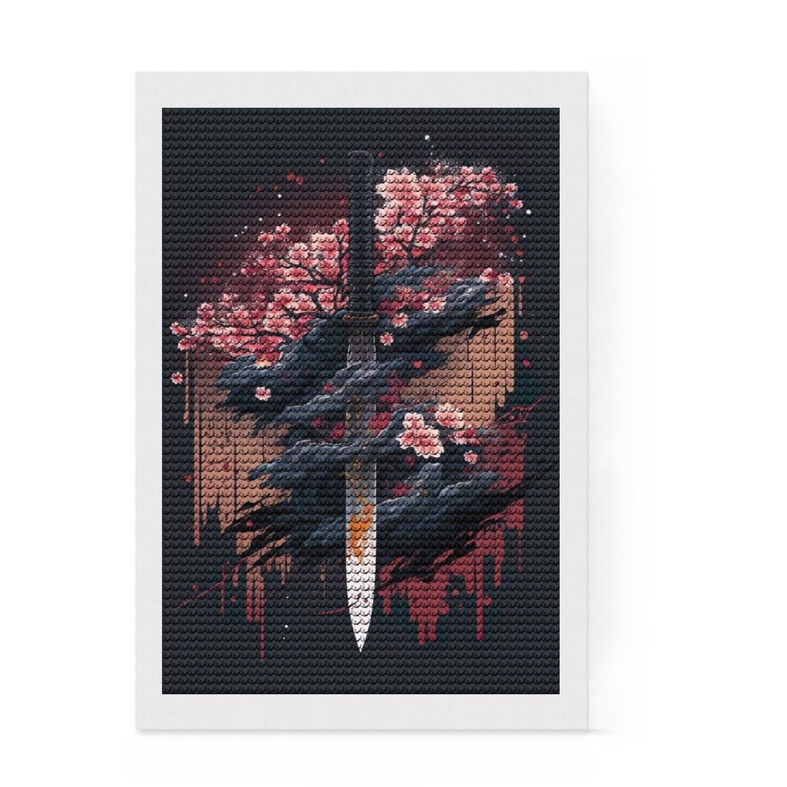 Junmoney Lotus Katana Full Drill Diamond Painting Kit 8"x12", Good for Quiet Evenings, Fun Craft Experience, Living Room Decor, Gift Idea