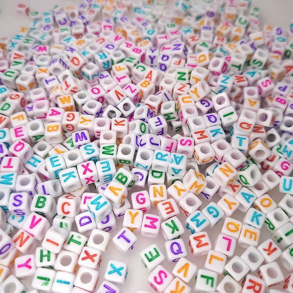 200 Pieces 6x6mm White Cube Acrylic Alphabet Letter Beads A-Z Mixed Plastic Shape Loose DIY Beads for Jewelry Making Bracelets Necklaces Key Chains (Colorful on White) - Image 3