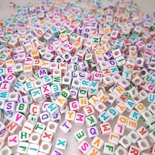 Miniatura 4 de 500 cuentas de letras acrílicas de cubo blanco de 0.236 x 0.236 pulgadas, formas mixtas de plástico, cuentas sueltas de bricolaje para hacer joyas,