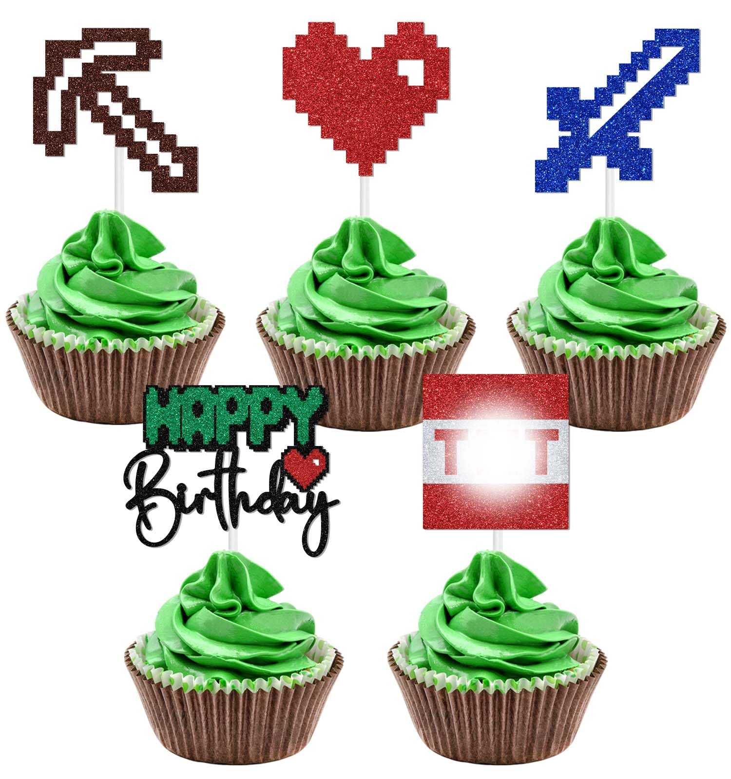 Photo 1 of Mcsfipcaser Pixel Gamer Cupcake Toppers, 20 Pcs