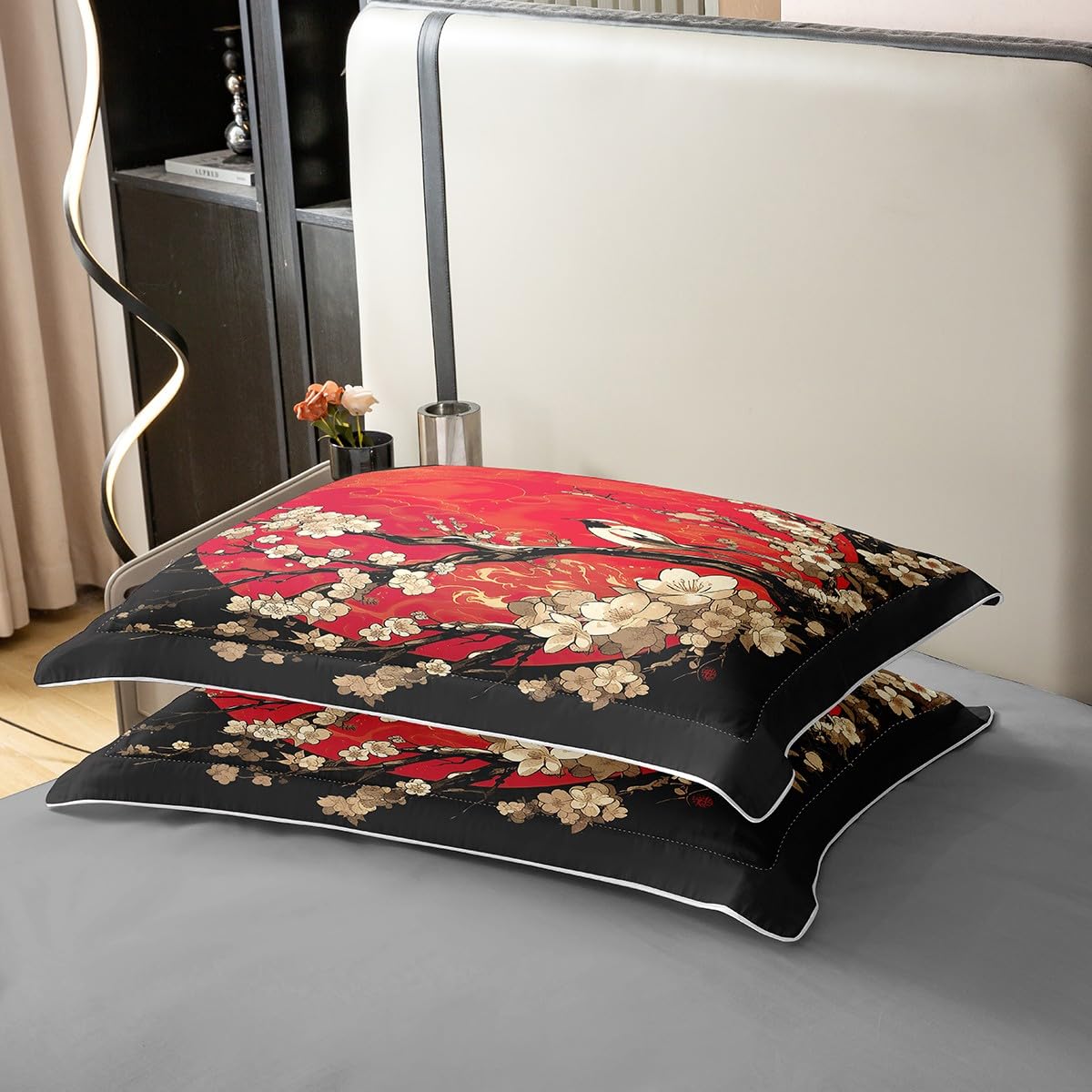 Japanisches Ukiyoe Thema, 100 % Baumwolle, Bettwäsche für Kinder, Erwachsene, Mädchen, Frauen, japanischer Stil, Bettbezug 240 x 260 cm, Kirschblüten, Bettwäsche-Set