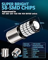 Vista 2 de Yorkim Bombillas LED 1157 brillantes rojas, bombilla de freno 1157, 9-30 V, 1157 2057, 2357, 7528, BAY15D, bombilla LED con proyector de repuesto